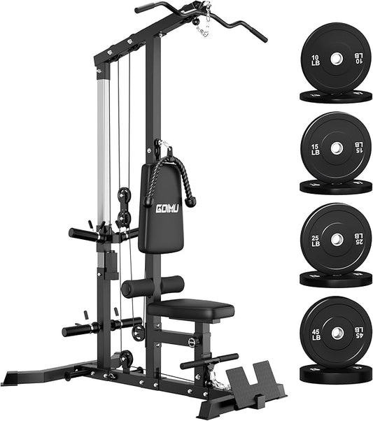 LS01 LAT Pulldown Machine, LAT Row Cable Machine with AB Crunch, LAT Tower with Cable Row Attachments, 3 in 1 Pulley Stations for Home Gym-StrideForce Fitness