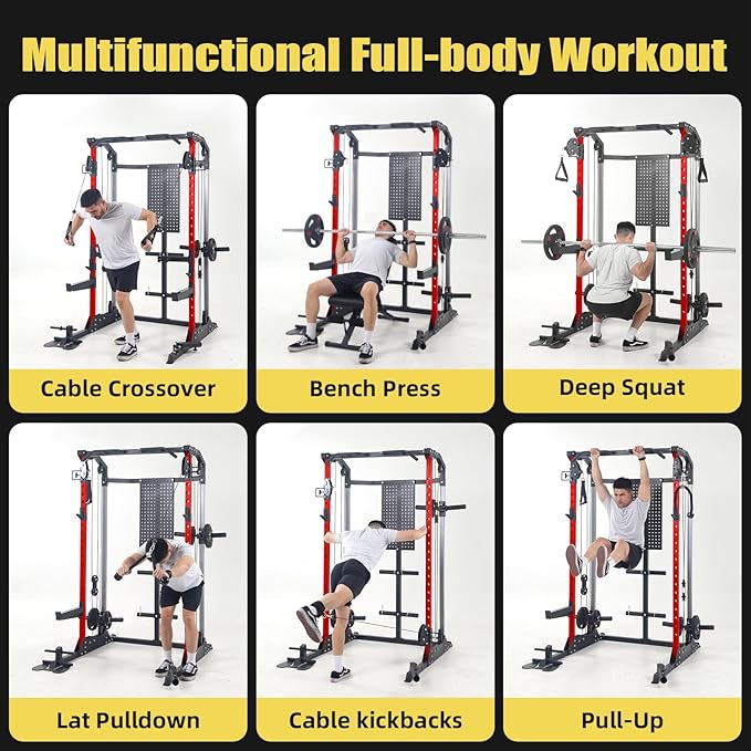 Power Cage, Squat Rack with Cable Crossover and Dual Independent Pulley System, 2000LB Capacity Workout Cage with More Training Attachments, Power Rack for Home Gym-StrideForce Fitness