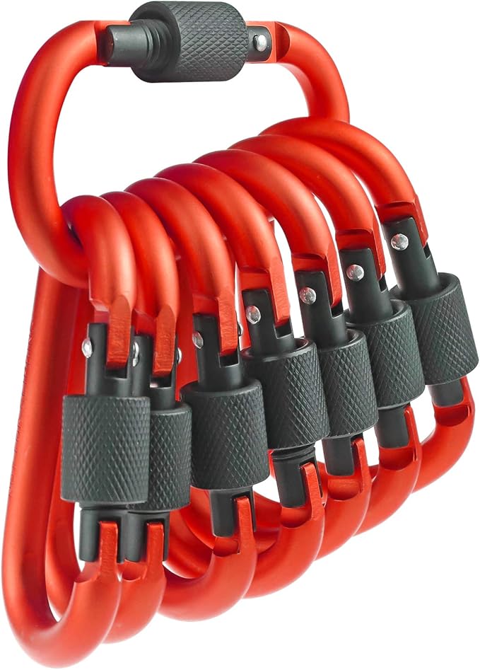 10 Pack Aluminum D Ring Key Rings Hiking Clips Locking Carabiner for Hiking Camping Fishing and Outdoor Use，Clips with Screw Gate Multicolored-StrideForce Fitness