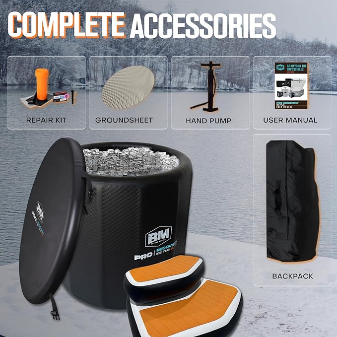 Inflatable Ice Bath Tub for Athletes, Cold Plunge Recovery Tub with Non-Slip Step, Insulated Lid, EVA Groundsheet, Backpack, 115 Gallon Capacity, 39" x 39" x 35.4", Portable Durable Design-StrideForce Fitness