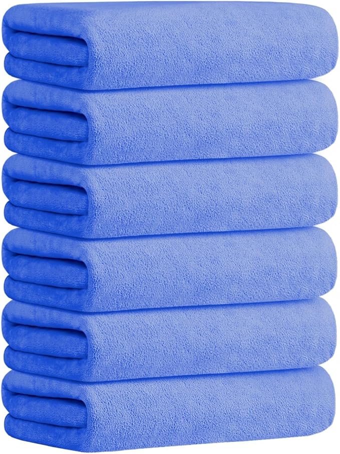 JML Bath Towels, Microfiber Bath Towel Set 6 Pack 30" x 60", Soft Absorbent Microfiber Towels for Body, No Fading Microfiber Bath Towels for Adult, Blue-StrideForce Fitness