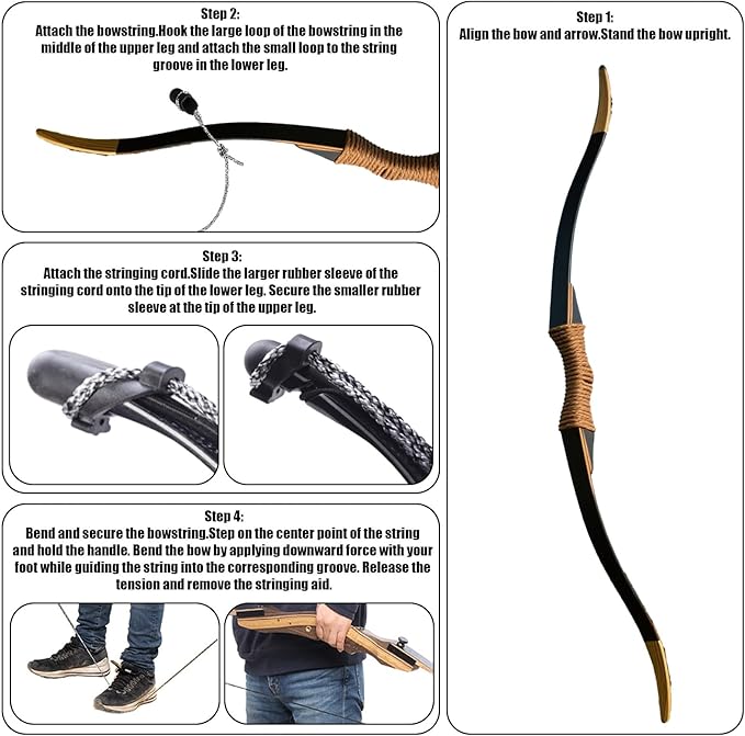 Archery Recurve Bow Stringer Tool, Heavy-Duty Nylon Safety Stringing Accessories for Recurve, Traditional, and Long Bows-StrideForce Fitness