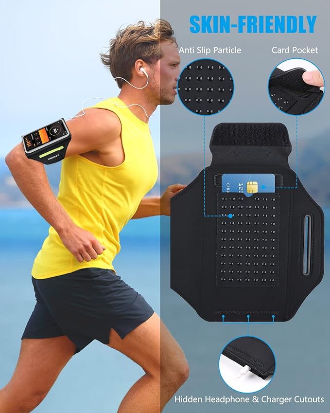 Running Armband [3D Design] with Key Pouch, Running Phone Holder for iPhone 16 15 14 13 12 11 Pro Max Plus, Samsung S25 S24 S23 S22 [Up to 6.9 Inch], Gym Workouts Sports Arm Band with Card Holder-StrideForce Fitness