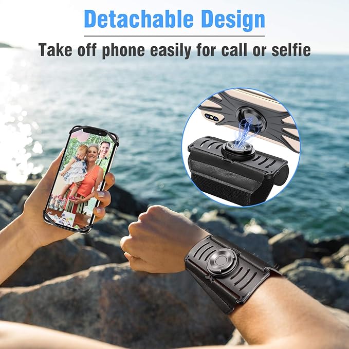 VUP Detachable Cell Phone Running Armband 360°Rotatable for iPhone 16/15/14/13/Pro Max/Pro/Mini/12/11, Fits All 4-6.9 Inch Smartphones, with Key Holder,Phone Holder for Running Hiking Biking (Black)-StrideForce Fitness