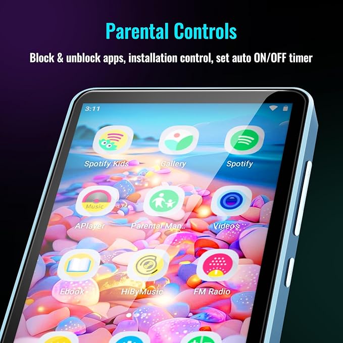 MP3 Player for Kids with Spotify, Parental Controls, Spotify Kids, Audible, Amazon Music, Libby, 4.0" IPS Kids MP4 Music Player Up to 512GB (Blue)-StrideForce Fitness