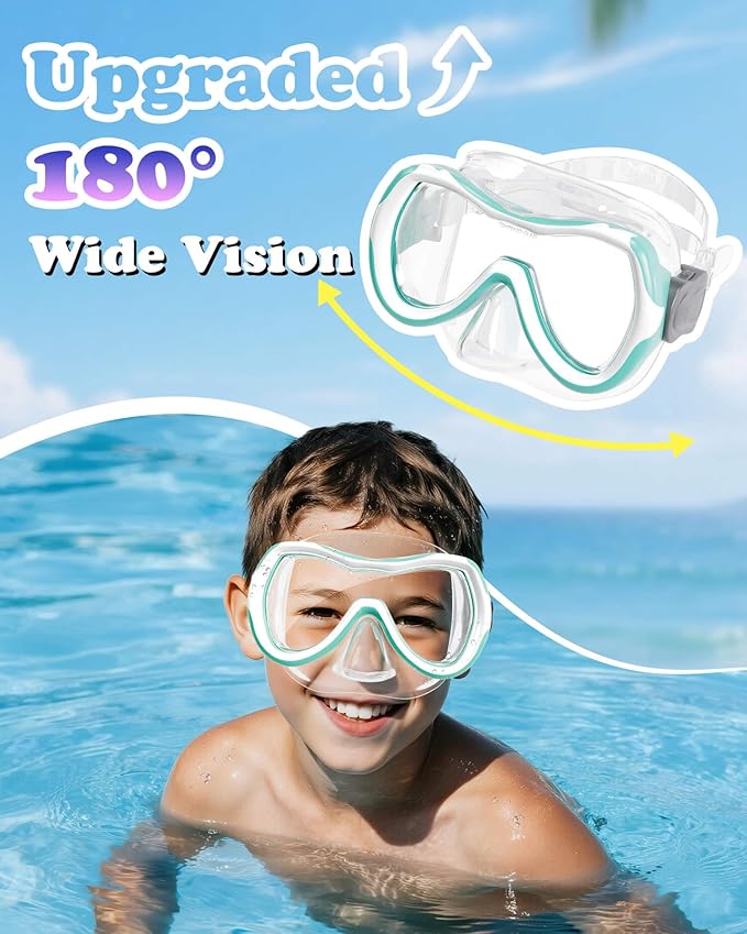 Aegend Kids Swim Mask Goggles, Tempered Glass 180° HD Wide View with Nose Cover-StrideForce Fitness