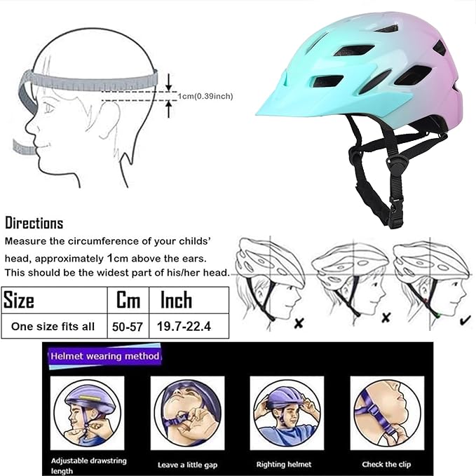 Kids Bike Helmet,Bavilk Kids Boys Girls Bike Helmets with LED Light Detachable Visor Children Youth Teen Multi-Sport for Skating Cycling Scooter Skateboard Adjustable & Lightweight 19.7"-22.4"-StrideForce Fitness