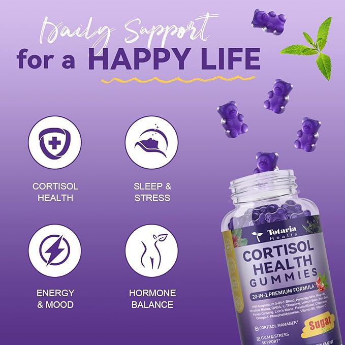 Cortisol Supplements for Women & Men 20-in-1 Cortisol Gummies with Ashwagandha Rhodiola Rosea Magnesium Phosphatidylserine Calm Focus Mood Support Healthy Cortisol Levels 30 Day Supply-StrideForce Fitness