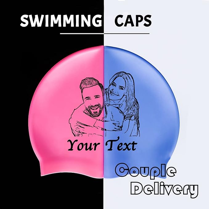 Custom Swim Cap with Photo Personalized Silicone Swim Cap for Men and Women Swimming Customized Swimmers Cap for Short and Medium Length Hair-StrideForce Fitness