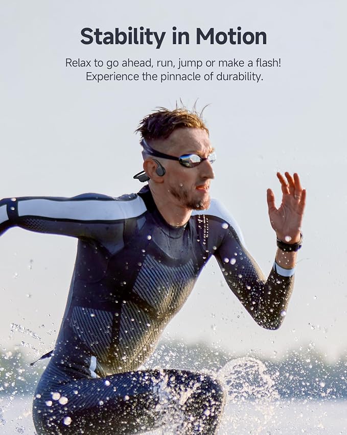 PSIER Bone Conduction Headphones IPX8 Waterproof Swimming Headphones Open Ear Headphones with MP3 Mode 32GB Memory Up to 8 Hours Playtime Bluetooth 5.4 Ear Buds Secure Fit for Running and Fitness-StrideForce Fitness