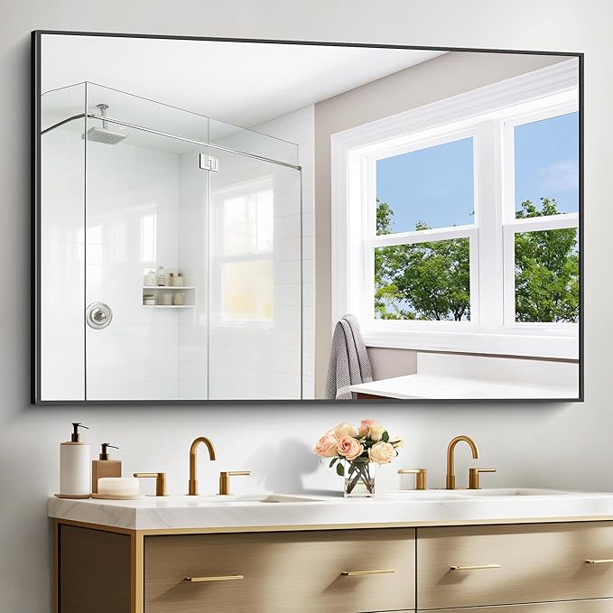 Bathroom Mirror,60x40 inch Bathroom Mirrors for Over Sink,Large Wall Mirror for Bathroom Wall Mounted Rectangle Mirrors,Black Vanity Mirror for Living Room,Bedroom Entryway,Horizontal/Vertical-StrideForce Fitness