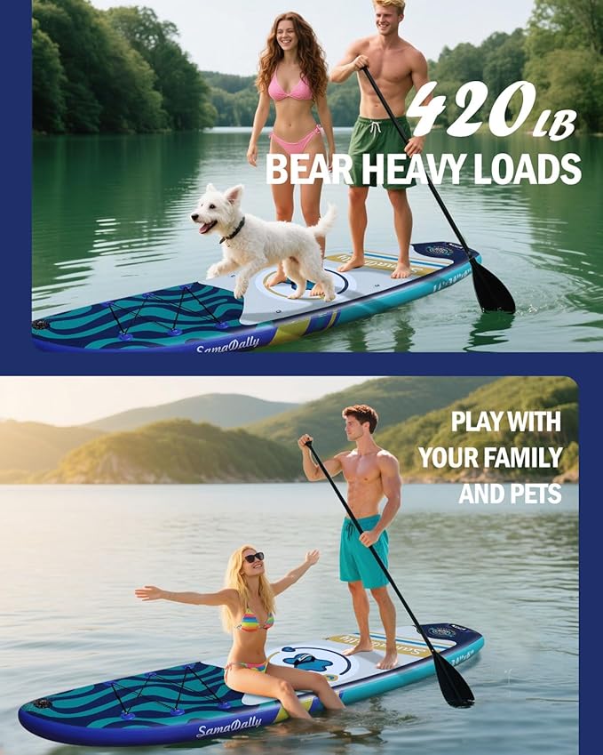 11'Stand Up Paddle Boards Surf Control with Premium SUP Board Accessories Backpack & Removable Fins, 34" Wide Inflatable Paddle Boards of All Skill Levels-StrideForce Fitness