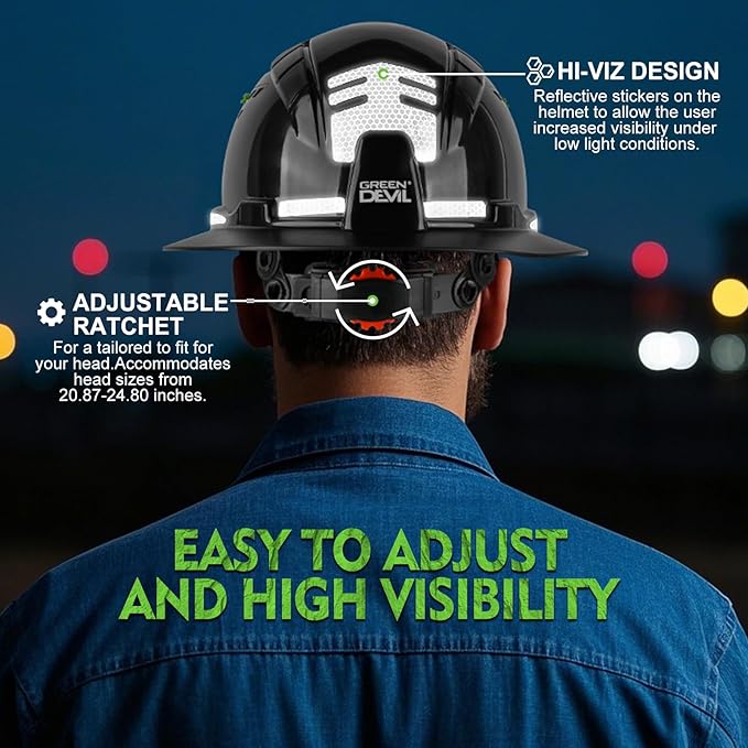 GREEN DEVIL Matrix Full Brim Hard Hat with Headlight Vented Construction Safety Helmet OSHA Approved Cascos De Construccion Work Hardhat for Men&Women-StrideForce Fitness