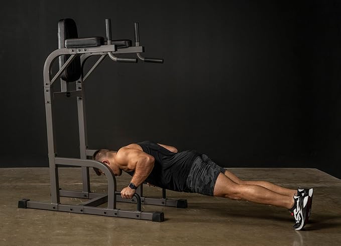 XMARK Knee Raise, Dip Stand with Push Up Station, Commercial Vertical Knee Raise, Captain's Chair, Upper Body and Core Workout Machine-StrideForce Fitness