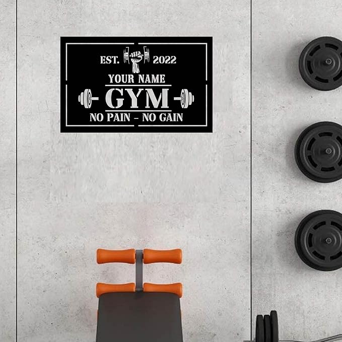 Personalized Home Gym LED Tin Metal Sign Multiple Sizes, Gym Sign Wall Decor, Exercise Workout Room Decor Fitness Center, Motivational Inspirational Hanging Wall Art Wall Plaque (01 w/o lights)-StrideForce Fitness