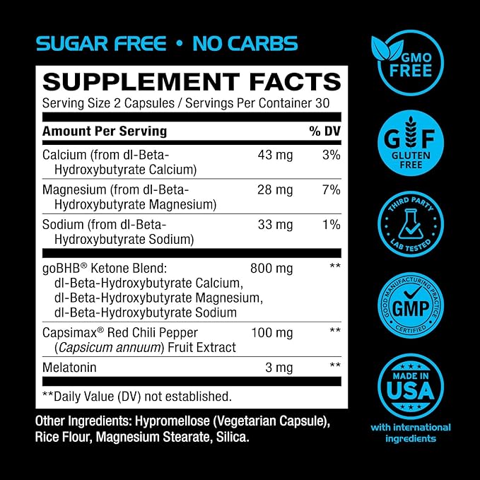 Night Burn Keto BHB Exogenous Ketones Supplement - Real Ketones Keto Diet Pills with Patented goBHB Capsimax and Melatonin for Body Sculpting (60 Count (Pack of 1), Nite)-StrideForce Fitness