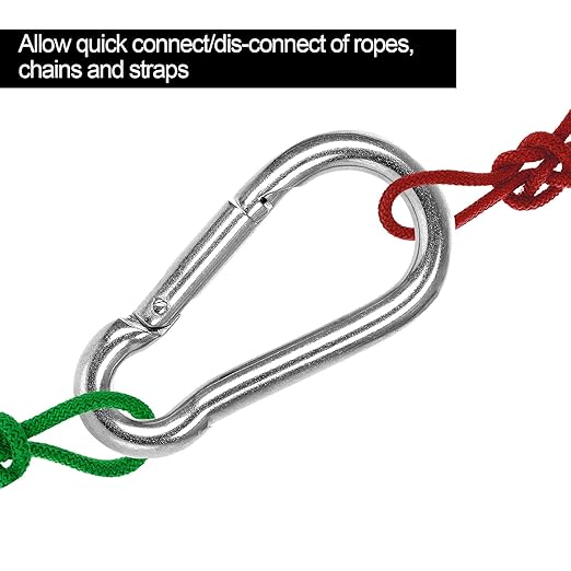 60 Pack M8 x 3-1/8inch Spring Snap Hooks Heavy Duty Carabiner Clips Galvanized Steel Quick Link Clip for Camping Hiking Traveling Outdoor Swing Gym, 500Lbs Capacity1-StrideForce Fitness