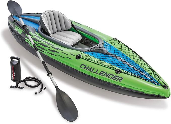 INTEX Challenger Inflatable Kayak Series: Includes Deluxe 86in Kayak Paddles and High-Output Pump – SuperStrong PVC – Adjustable Seat with Backrest – Removable Skeg – Cargo Storage Net-StrideForce Fitness