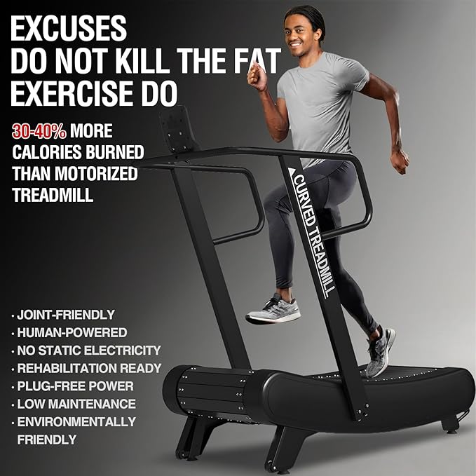 Mikolo Curved Manual Treadmill, Non Electric Treadmill with 8 Resistance Levels, LCD Digital Monitor Shock Absorption, Multi-Grip Adjustable Handrails, Non-Slip Belt-StrideForce Fitness