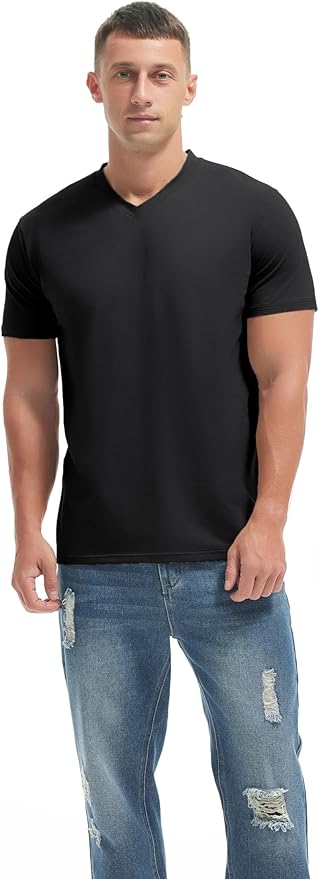 VEIISAR Premium V Neck T Shirts for Men - Modern Fitted Tees Vneck Undershirts-StrideForce Fitness