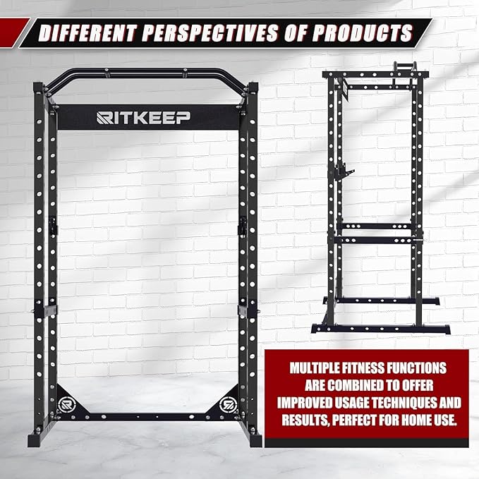 RitKeep Power Rack RMAX 2250 Multi-Function Power Cage for Strength Training - 1200lb Capacity Squat Rack with Multi-Grip Pull-Up Bar, Safety Bars, and J-Hook for Home Gym-StrideForce Fitness