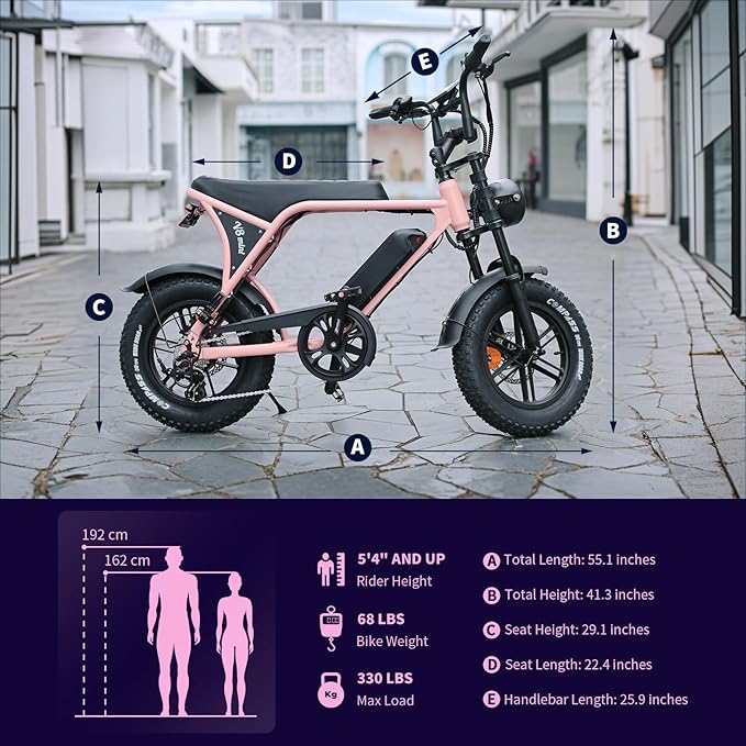 Electric Bike for Adults, Fat Tire EBike, 36V 10.4Ah Removable Battery, 500W Upgrade Motor, 20MPH Commuter Bike, V8 Mini Electric Bicycle for Mountains, Snow, Sand, Road-StrideForce Fitness
