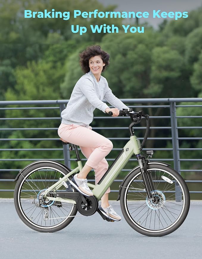 Jasion YC1/ST 26" Electric Bike, 750W Peak Motor, Step-Through Ebike for Adults, 360WH Removable Battery, Up to 40miles, Max 23MPH Urban Commuter E-Bike, 7 Speeds & Front Suspension-StrideForce Fitness