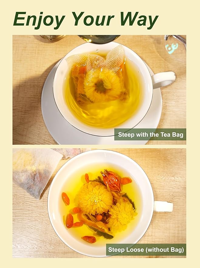 TeeLux Dandelion Wolfberry Tea, Blend with Chrysanthemum, Goji Berries, Cassia Seed, Licorice, Smooth & Mellow Flavor, Caffeine Free, 20 Count