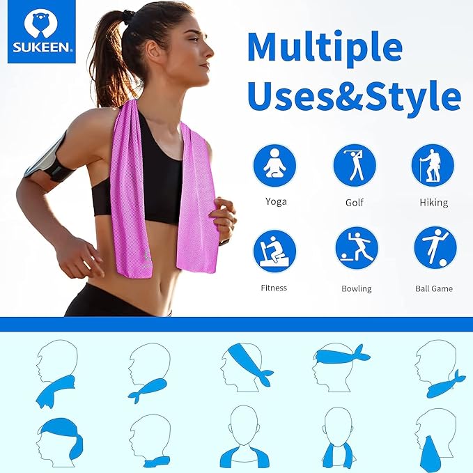 Sukeen Cooling Towel (40"x12"),Ice Towel,Soft Breathable Chilly Towel,Microfiber Towel for Yoga,Sport,Running,Gym,Workout,Camping,Fitness,Workout & More Activities-StrideForce Fitness
