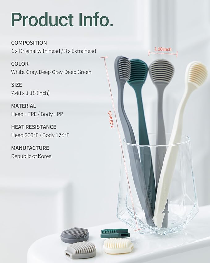 DEARCUS Korean Tongue Scraper with 3 Replaceable Heads - 100% BPA Free TPE Tongue Cleaner - Reduce Bad Breath & Without Hurt - Hygienic Scraper - Modern & Simple Design (Deep Gray)