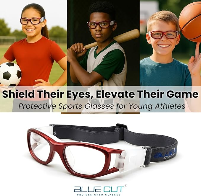 BLUE CUT Safety Basketball Goggles For Kids for Outdoor Sports Activities Anti Fog Replaceable to Prescription Lenses-StrideForce Fitness