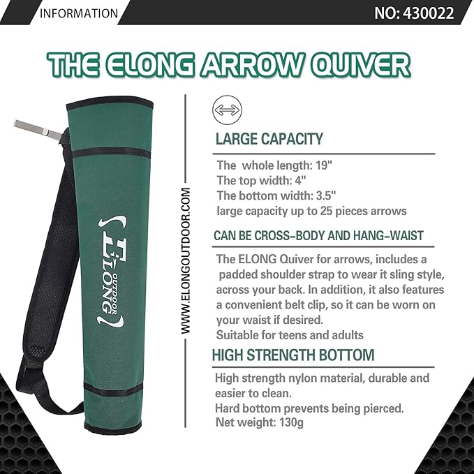 Elong Adjustable Archery Back Arrow Quiver Holder - Upgraded Quiver Arrows for Compound Recurve Bow and Hunting Target Practicing Youth and Adults-StrideForce Fitness