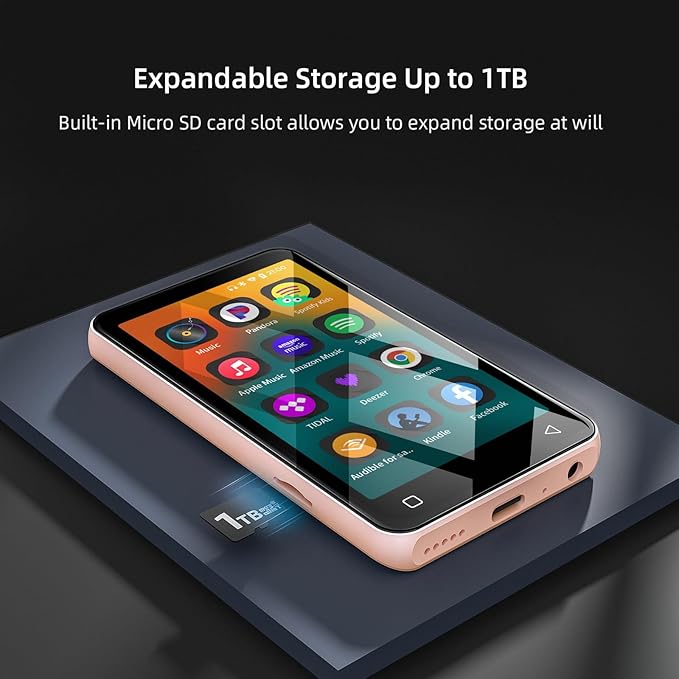 80GB MP3 Player with Bluetooth and WiFi, MP4 MP3 Player with Spotify,Spotify Kids,4" Music Player with Pandora, Audible,Music Player with Speaker (Pink_White)-StrideForce Fitness