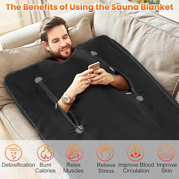 Sauna Blanket, Sauna, Portable Sauna for Home, 86-158℉, 20-60 Minutes Timer, 6 ft x 2.62 ft-StrideForce Fitness