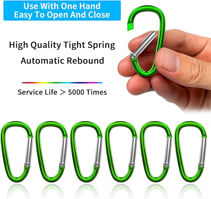 30PCS Aluminum Carabiner Clips, 2" D Shape Spring Snap Hooks Carabiner with 30PCS Keyring Keychain Hook-StrideForce Fitness