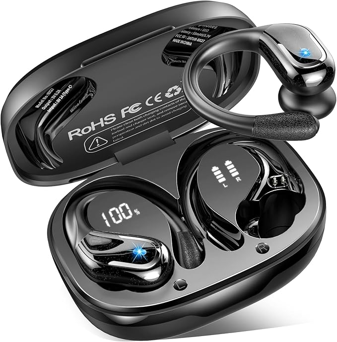 Wireless Earbuds, Sport Bluetooth 5.4 Headphones 2025 New Bluetooth Earbuds with 75Hrs Stereo, 4 ENC Mic, Noise Canceling Over-Ear Buds with Earhooks, IP7 Waterproof Earphones for Workout/Running/Gym-StrideForce Fitness