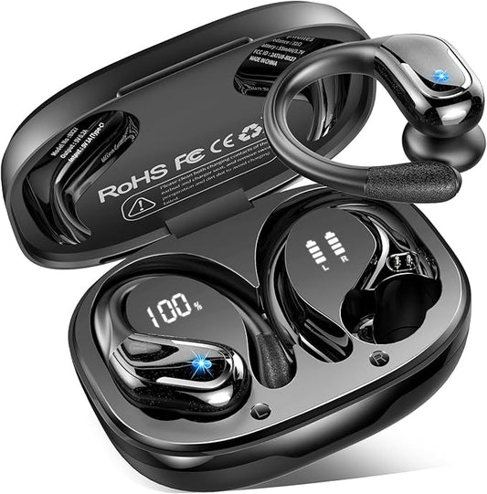 Wireless Earbuds, Sport Bluetooth 5.4 Headphones 2025 New Bluetooth Earbuds with 75Hrs Stereo, 4 ENC Mic, Noise Canceling Over-Ear Buds with Earhooks, IP7 Waterproof Earphones for Workout/Running/Gym-StrideForce Fitness