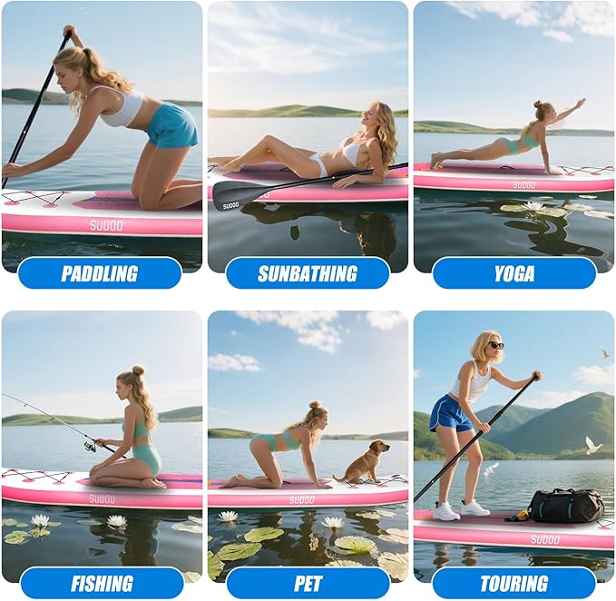 Inflatable Stand Up Paddle Board 10‘x30‘‘- Ultra-Light SUP with Backpack, Pump, Paddle, Coil Leash, 3 Fins, Repair Kit, Stable Design, Non-Slip EVA Deck for Adults & Youth-StrideForce Fitness