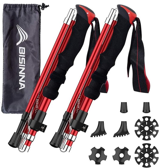 BISINNA Collapsible Trekking Hiking Poles- 2 Pack Folding Aluminum Walking Sticks with Quick Lock System 4 Season Accessories,Telescopic, Adjustable, Lightweight for Men Women-StrideForce Fitness
