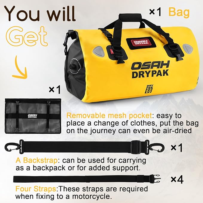 Waterproof Duffel Bag - Motorcycle Dry Bag Tail Bag with Large Storage Space, Waterproof Luggage Duffle Bags with Outer Mesh Zipper Pocket for Camping, Kayaking, Fishing & Traveling-StrideForce Fitness