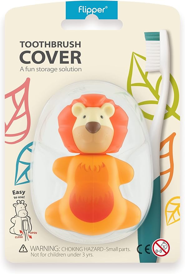 Flipper Fun Animal Lion Toothbrush Cover – Kids Toothbrush Holder with Cover – Toothbrush Holders for Bathrooms - Suction Cup Toothbrush Holder