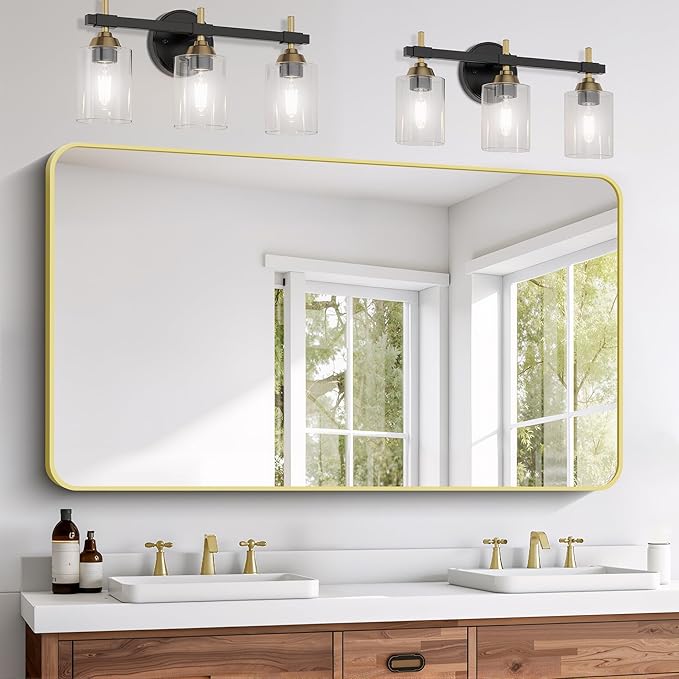 FORBATH 30x55 Inch Gold Bathroom Mirror for Over Sink, Large Rectangular Wall Mirror with Metal Frame, Rounded Corners for Bathroom, Bedroom, Entryway Decor (Horizontal or Vertical)-StrideForce Fitness