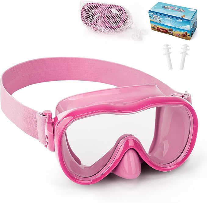 Kids Swim Goggles 180° Snorkel Diving Mask with Nose Cover, Anti-Fog Kids Swimming Goggles with Elastic Fabric Strap for Kids Boys Girls-StrideForce Fitness
