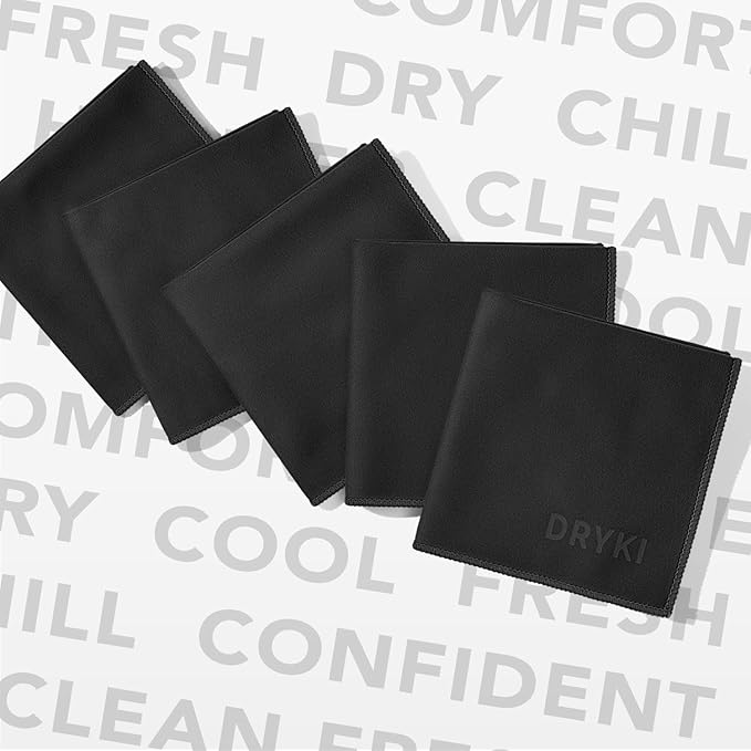 Pocket-Sized Sweat Towels - The Original Sweat Absorbing Handkerchiefs - Quick-Dry Microfiber Sweat Rags for Face, Hands, & Body - Men & Women - Gym, Sports, and Work (Black: 5 Pack)-StrideForce Fitness