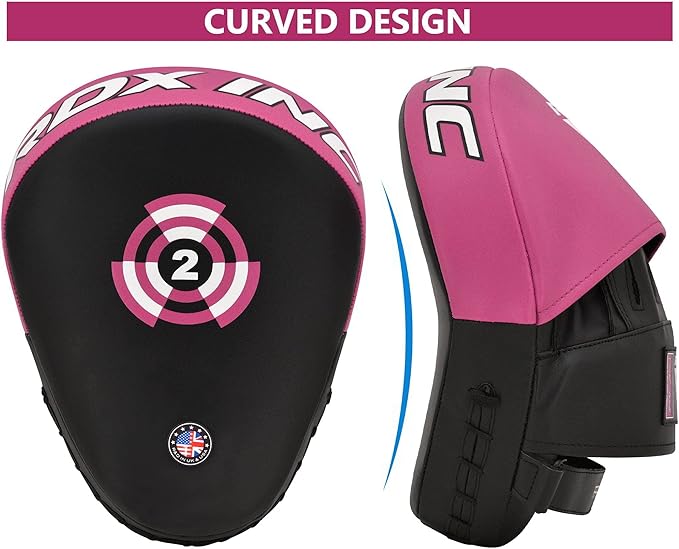 RDX Boxing Pads Focus Mitts, Maya Hide Leather Curved Hook and Jab Target Hand Pads, Great for MMA, Kickboxing, Martial Arts, Muay Thai, Karate Training, Padded Punching, Coaching Strike Shield-StrideForce Fitness