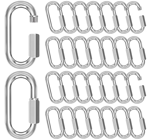 M4-30 Pack 1.61“ Quick Links Chain Connectors, 5/32″ Galvanized Chain Locking Carabiners Hooks, 330LBS Heavy Duty Thread Quick Link Clips, Twist Oval Keychain D Shape for Swing, Camping-StrideForce Fitness