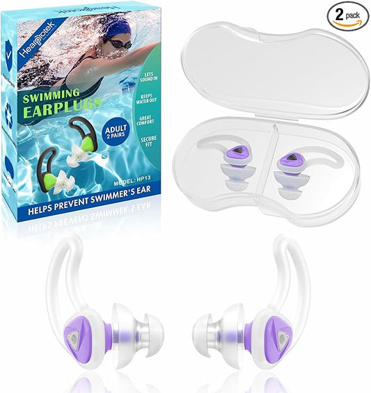 Hearprotek [2 Pairs] Swimmer Ear Plugs, Custom-fit Water Protection Adult Swimming earplugs for Swimmers Pool Shower Bathing and Other Water Sports (Purple)-StrideForce Fitness