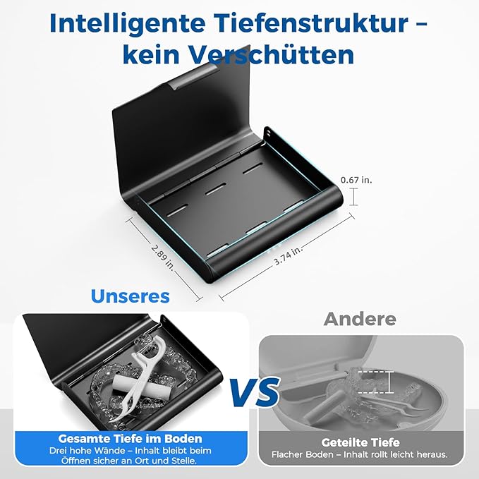 Aluminum Retainer Case for Invisalign Aligners, Partial Mouth Guard Case Denture Retainer Container Case Holder with Vent Holes, Slim Orthodontic Aligner Case for Traveling-1 Pack Black