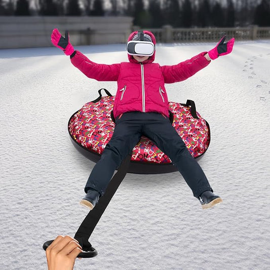 Snow Tube, Oxford Cloth Inflatable Sledding Tube with Cushion, 35.43in Towable Snow Sleds for Kids and Adult, Inflatable Sled for Outdoor Skiing, Sand Sliding, and Grass Sliding-StrideForce Fitness