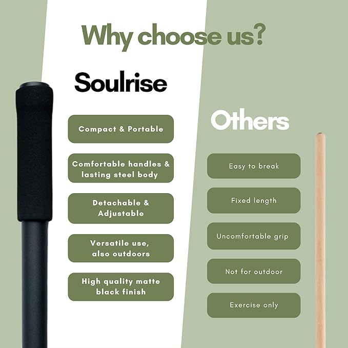 Yoga Stick for Mobility Exercise, Stretching, Pilates, Physical therapy, Fitness and other Workout - Adjustable 5 ft Pole will fix Posture, Stretch, Balance and Flexibility Training - Incl free E-book-StrideForce Fitness